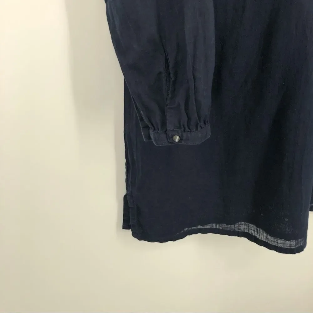 J. Crew Linen Tunic Coverup Womens Small Blue Embroidered‎ Side Slits